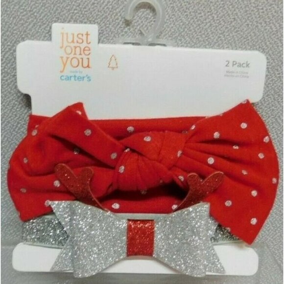 JUST One You made by Carter's Baby Girls' 2pk Christmas Headwrap Silver/Red - Picture 1 of 1